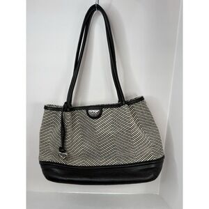 Brighton Cala Tote Black & White Fabric with Leather Bottom and Handles GUC